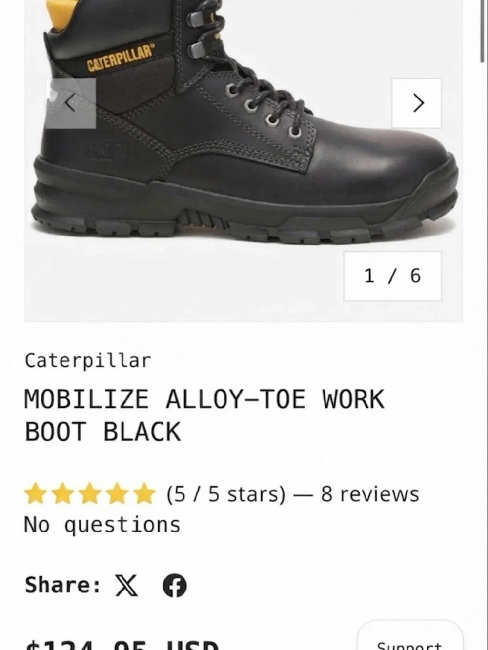Size 8 Men Caterpillar Men's Black Steel-Toe. Work Boot